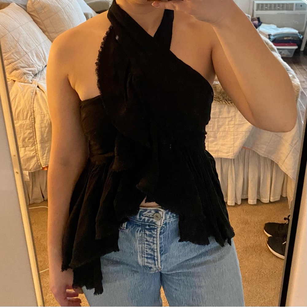 Free People Black Ruffle Halter Small